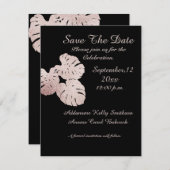 Save The Date Rose moderne Black Graphisme Feuilles or élégant, (Devant / Derrière)