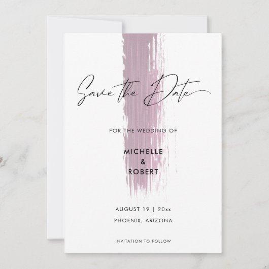 Save The Date Rose moderne Dusty Pinceau rose  Enregistrer la da (Devant)