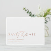 Save The Date Rose moderne et élégant Blush Gold Script (Debout devant)