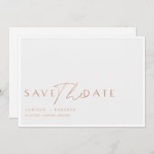Save The Date Rose moderne et élégant Blush Gold Script (Devant / Derrière)