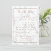 Save The Date Rose moderne  Gold Marble Calendrier Mariage (Debout devant)