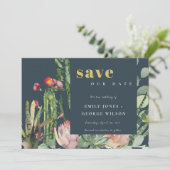SAVE THE DATE ROSE NAVY FLEURIE FEUILLAGE CACTUS DU DÉSERT AQUAR (Debout devant)