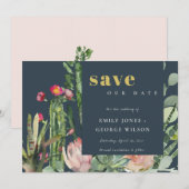 SAVE THE DATE ROSE NAVY FLEURIE FEUILLAGE CACTUS DU DÉSERT AQUAR (Devant / Derrière)