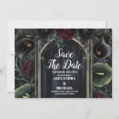 Save The Date Rose noir Floral Gothique Mariage d'Halloween (Devant)