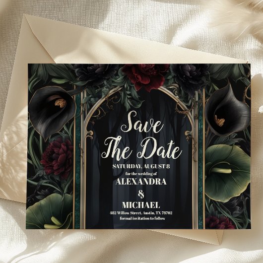 Save The Date Rose noir Floral Gothique Mariage d'Halloween