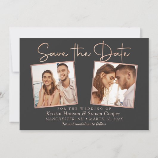 Save The Date Rose Noir Moderne Gold 2 Photo Enregistrer la cart (Devant)