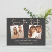 Save The Date Rose Noir Moderne Gold 2 Photo Enregistrer la cart (Debout devant)