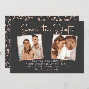 Save The Date Rose Noir Moderne Gold 2 Photo Enregistrer la cart