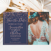 Save The Date Rose or confetti bleu marine enregistrer la photo 