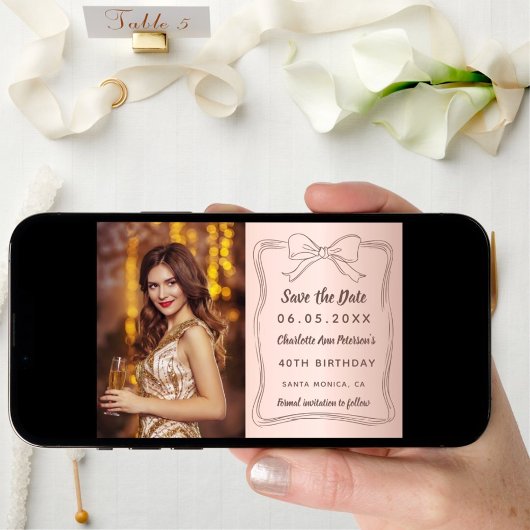 Save The Date Rose or dessiné à la main photo anniversaire