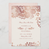 Save The Date Rose or élégant dentelle mariage enregistrer la da (Devant / Derrière)