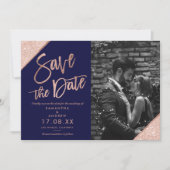 Save The Date Rose or parties scintillant script bleu marine enr (Devant)