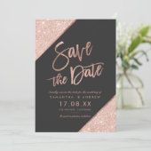 Save The Date Rose or parties scintillant script gris foncé enre (Debout devant)