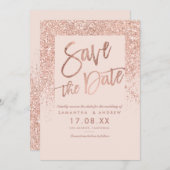 Save The Date Rose or parties scintillant script rose vif enregi (Devant / Derrière)