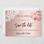 Save The Date Rose or rose floraux dentelle mariage (Devant)