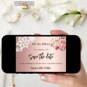 Save The Date Rose or rose floraux dentelle mariage