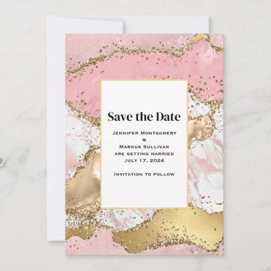 Save The Date Rose or rose marbre Mariage Abstrait (Devant)