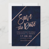 Save The Date Rose or typographie rayures marine enregistrer la  (Devant)