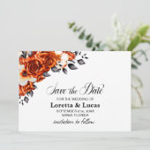 Save The Date Rose orange brûlé mariage floral Enregistrer la da (Debout devant)