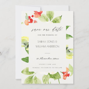 SAVE THE DATE ROSE ORANGE ROUGE AQUARELLE FLEURALE ÉVÉNEMENT À N