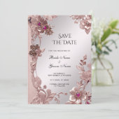 Save The Date Rose Ornate Floral Enregistrer La Date (Debout devant)