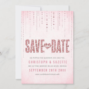 Save The Date Rose Pailleté Faire Part de Date de Sauvegarde
