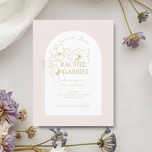 Save The Date Rose pale | Boho Arch Gold Floral Mariage