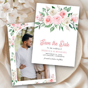 Save The Date Rose Pâle Floral Photo Mariage