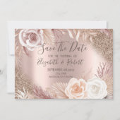 Save The Date Rose Parties scintillant Or Fleurs Boho Ombre Enre (Devant)
