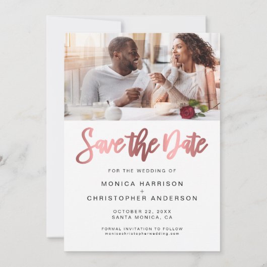 Save The Date Rose photo moderne Gold Script (Dos)