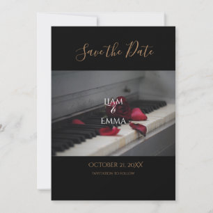 Save The Date Rose Piano personnalisé Mariage Floral rouge