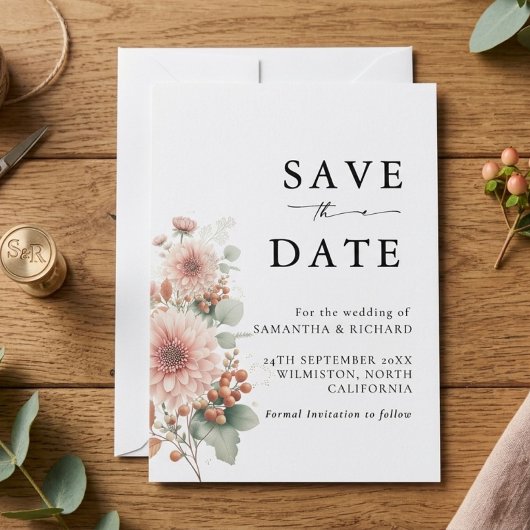 Save The Date Rose poudré Blush Fleurs de mariage