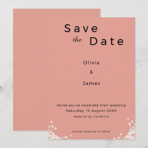 Save The Date Rose Poussiéreuse Élégant Minimaliste Pétales Chuc