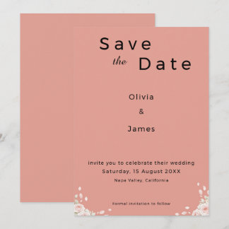 Save The Date Rose Poussiéreuse Élégant Minimaliste Pétales Chuc