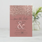 Save The Date Rose Poussiéreuse Glitter Or Confettis Mariage (Debout devant)