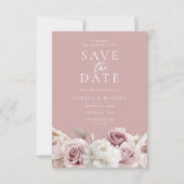 Save The Date Rose Poussiéreuse & Roses Blush Mariage Elégant (Devant)
