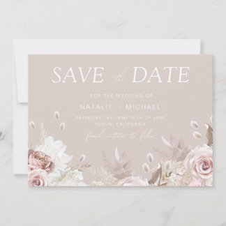 Save The Date Rose Poussiéreux & Beige Mariage Floral Bohème Tei