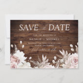 Save The Date Rose poussiéreux et Mariage flou rustique Boho (Devant)