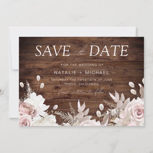 Save The Date Rose poussiéreux et Mariage flou rustique Boho (Devant)