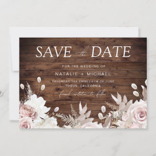 Save The Date Rose poussiéreux et Mariage flou rustique Boho