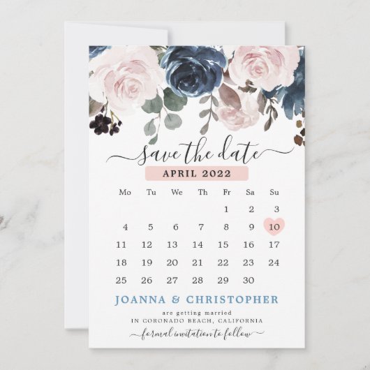 Save The Date Rose Poussiéreux Fleurs Botaniques De Mariage Rose (Devant)