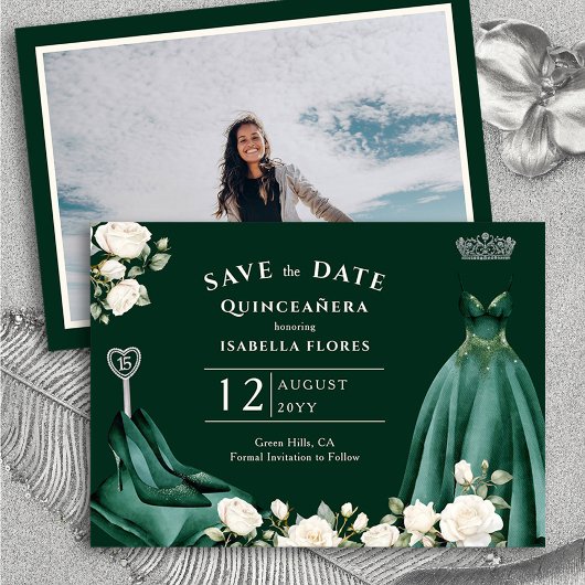 Save The Date Rose princesse et roses blanches Emerald Photo ver