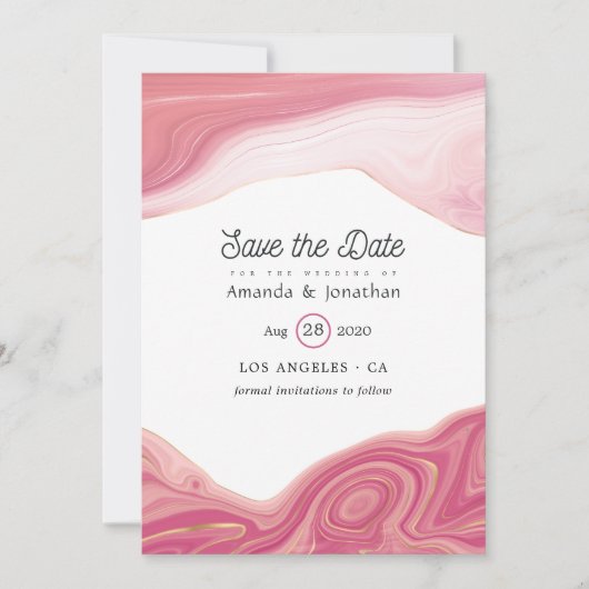 Save The Date Rose Quartz et Blush Strata Agate Mariage en pierr (Devant)