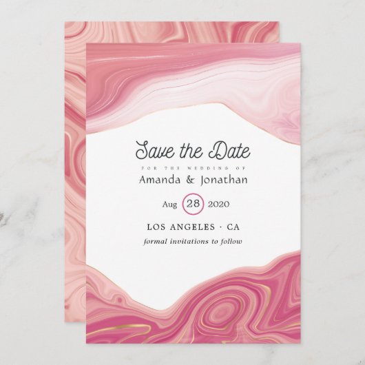 Save The Date Rose Quartz et Blush Strata Agate Mariage en pierr (Devant / Derrière)