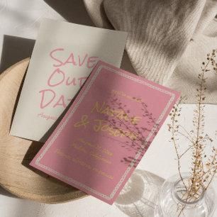 Save The Date Rose Rétro Jaune Coloré Mariage Pastel Funky