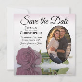 Save The Date Rose romantique Dusty Mauve avec Mariage Oval Phot (Devant)