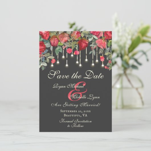 Save The Date Rose romantique Enchanteur Jardin Mariage photo (Debout devant)