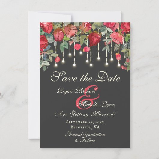 Save The Date Rose romantique Enchanteur Jardin Mariage photo (Devant)