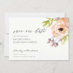 SAVE THE DATE ROSE ROMANTIQUE, PURPLE, FLORAL BLEU SAUVER LA DAT