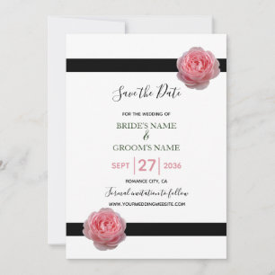 Save The Date Rose Rose Noir Ruban Mariage Enregistrer La Date